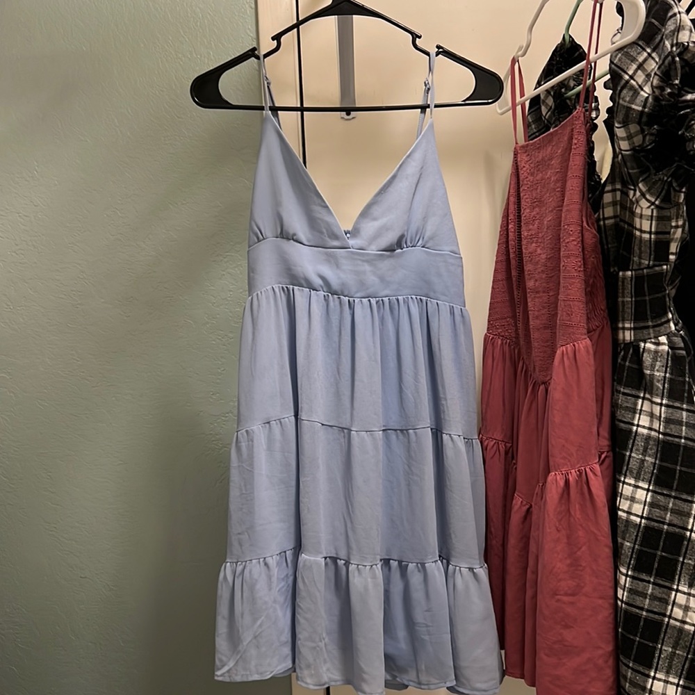 TIERED BABY BLUE MINIDRESS